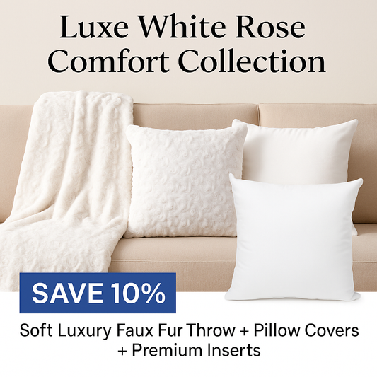 Soft Luxury Faux Fur Throw, 2 Pillow Covers, 2 Premium Inserts