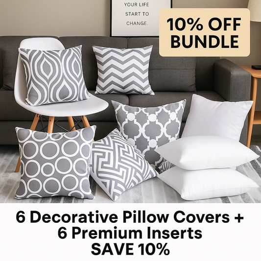 6 Linen Pillow Covers + 6 Premium Inserts — Bundle