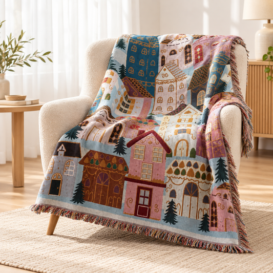 Nordic Patchwork Woven Throw Blanket with Fringe