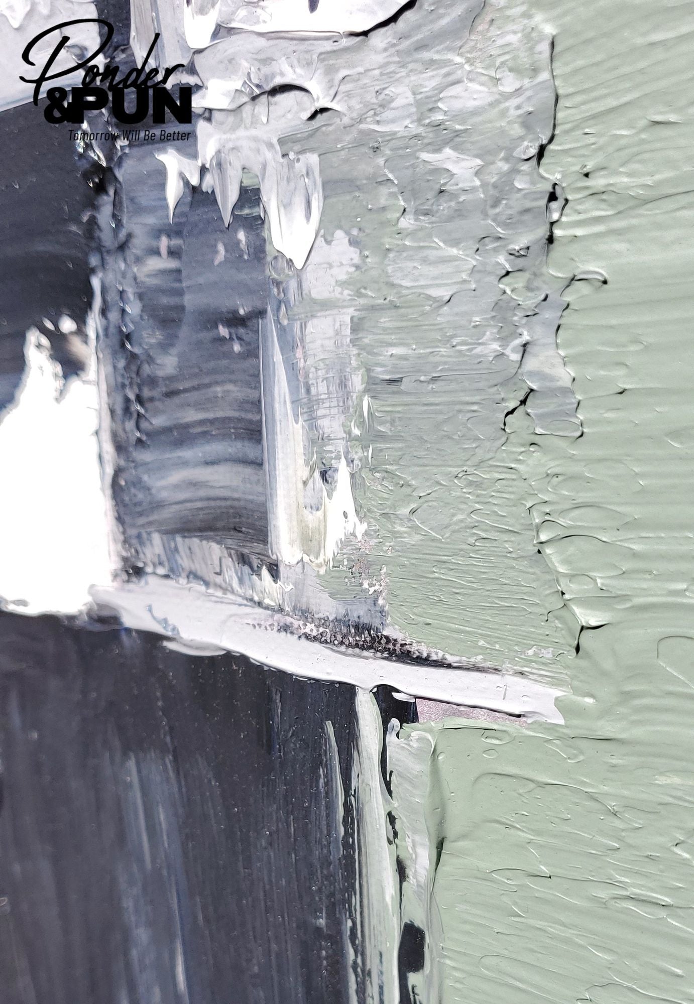 Close-up of a textured wall with paint application, featuring the brand 'Pender & Pun'. Veteran owned.