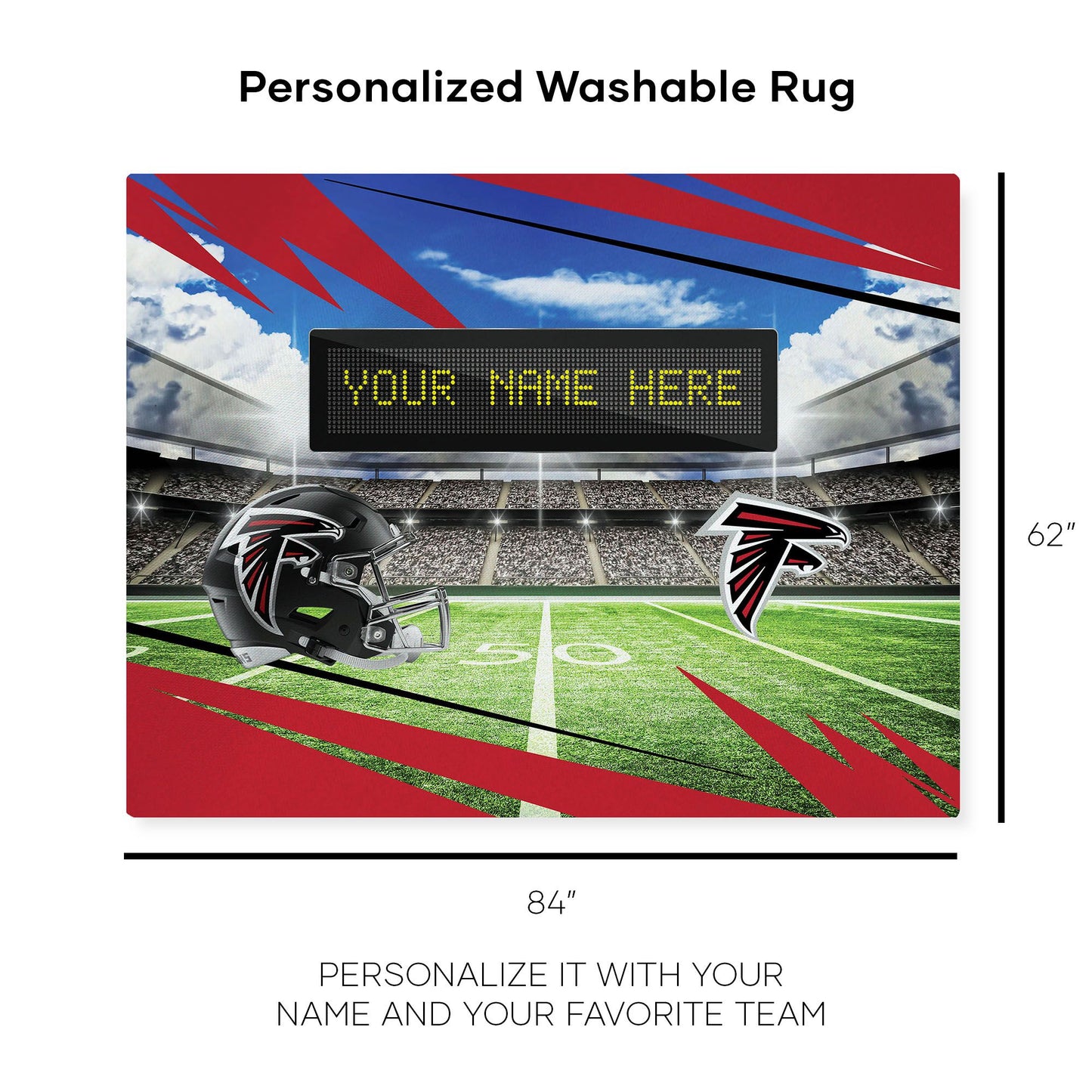 Washable Team Logo Rug for Game Day and Fan Caves -5'2" x 7'
