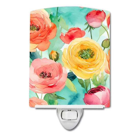 Ranunculus in Watercolor Ceramic Night Light