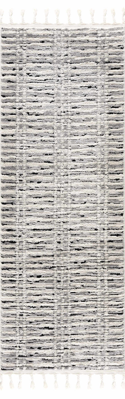 Nava Area Rug with Tassels – Cozy High Pile Striped Rug, Neutral Tones