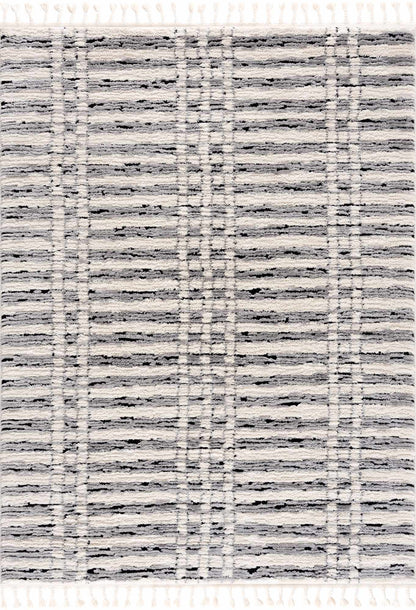 Nava Area Rug with Tassels – Cozy High Pile Striped Rug, Neutral Tones