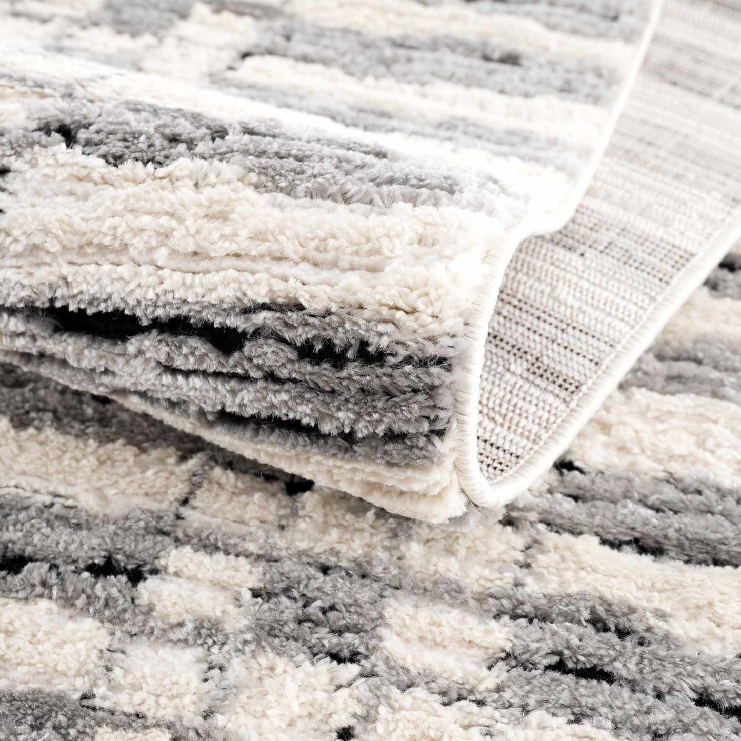 Nava Area Rug with Tassels – Cozy High Pile Striped Rug, Neutral Tones