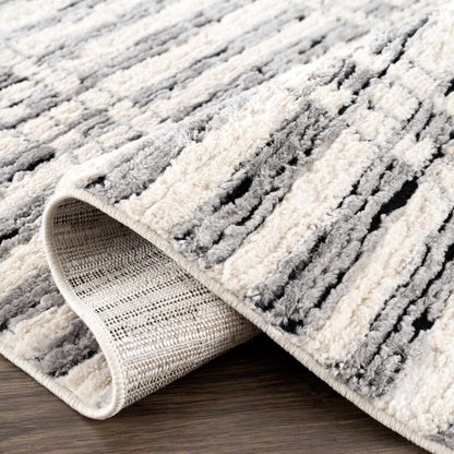 Nava Area Rug with Tassels – Cozy High Pile Striped Rug, Neutral Tones