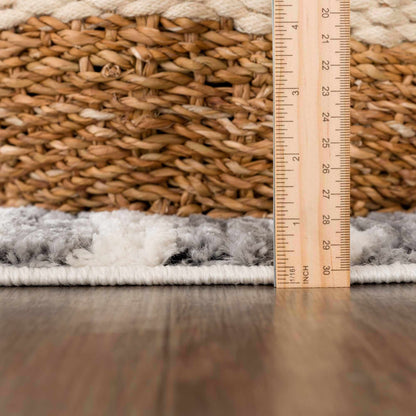Nava Area Rug with Tassels – Cozy High Pile Striped Rug, Neutral Tones