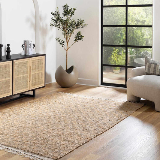 Natural Hand-Woven Jute Rug – Light Brown & Brown