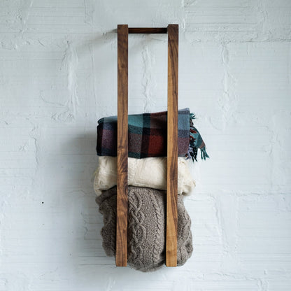 Walnut Wall Rack – Minimalist Blanket or Towel Holder by The Iron Roots Designs