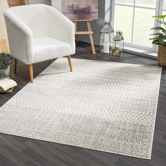 Durable & Easy-to-Clean Moroccan Geometric Rug | Gray & Ivory