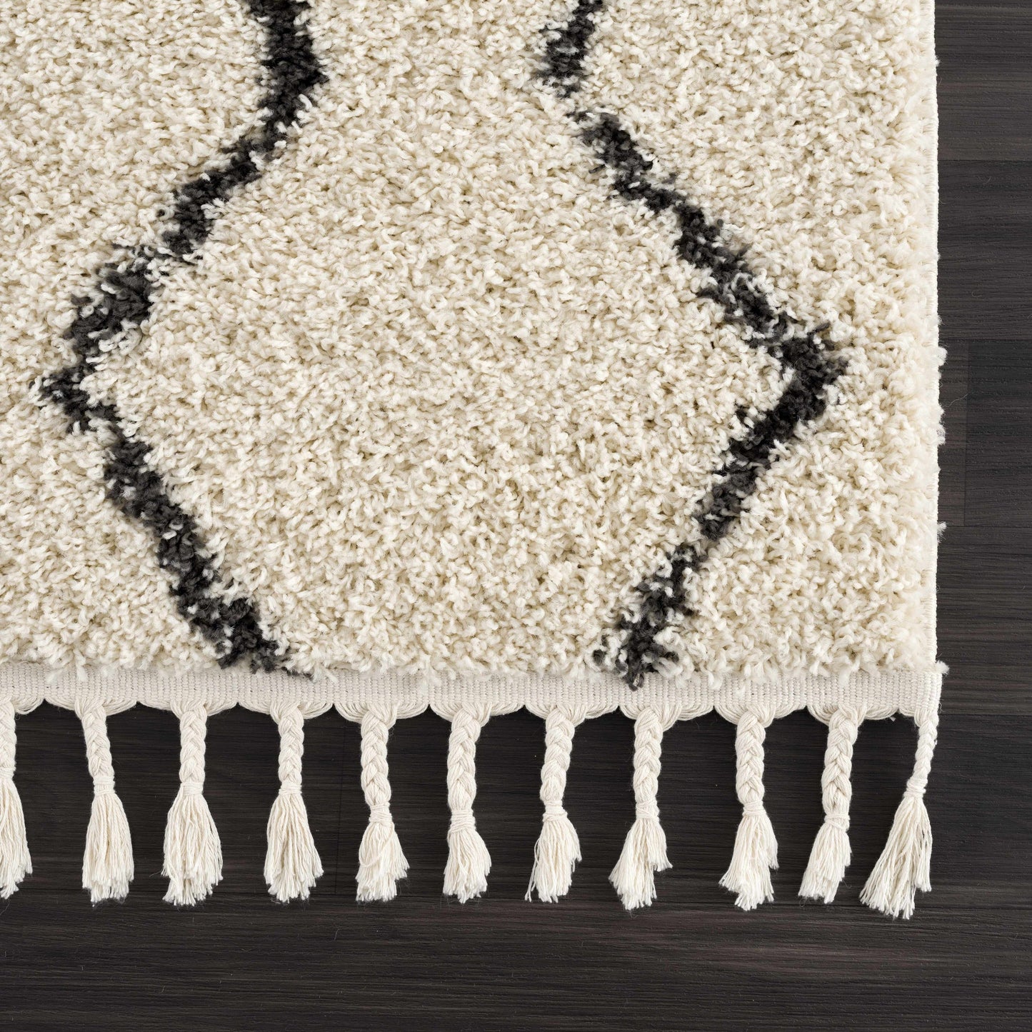 West End Moroccan Trellis Shag Area Rug - Plush 1.18" Pile with Fringed Edges