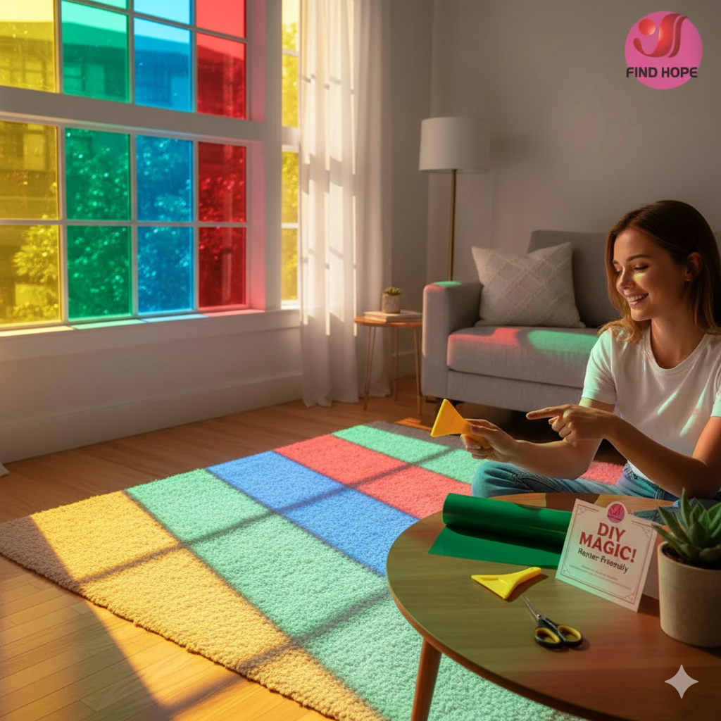 renter friendly, DIY friendly colorful window film