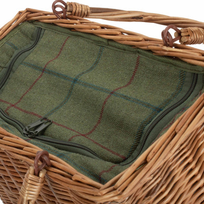 Stylish Green Tweed Picnic Basket with Insulated Cooler Lining