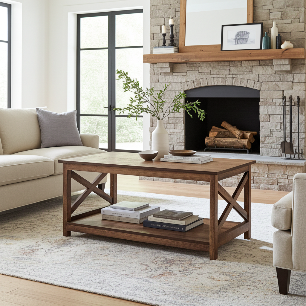 Modern Farmhouse Coffee Table with Storage Shelf