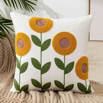 Boho Floral Embroidered Pillow Cover, 18"x18"