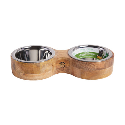 Unique Sustainable Mango Wood Pet Feeder with Dishwasher Safe Bowls