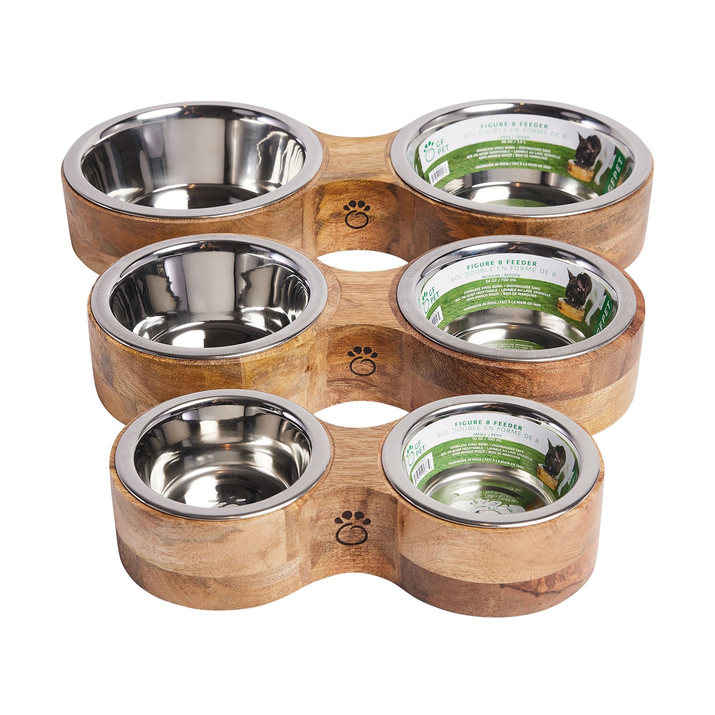 Unique Sustainable Mango Wood Pet Feeder with Dishwasher Safe Bowls
