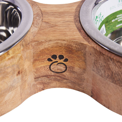 Unique Sustainable Mango Wood Pet Feeder with Dishwasher Safe Bowls