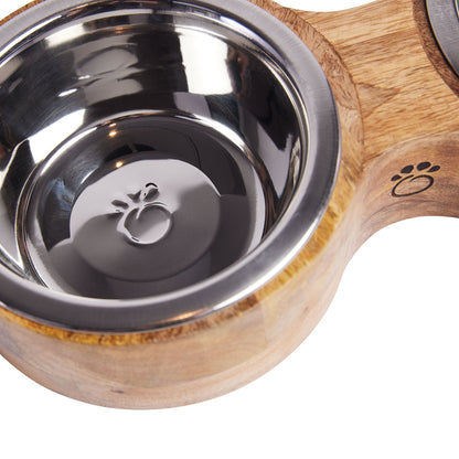 Unique Sustainable Mango Wood Pet Feeder with Dishwasher Safe Bowls