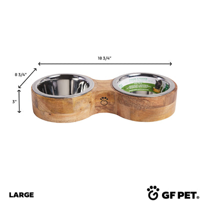 Unique Sustainable Mango Wood Pet Feeder with Dishwasher Safe Bowls