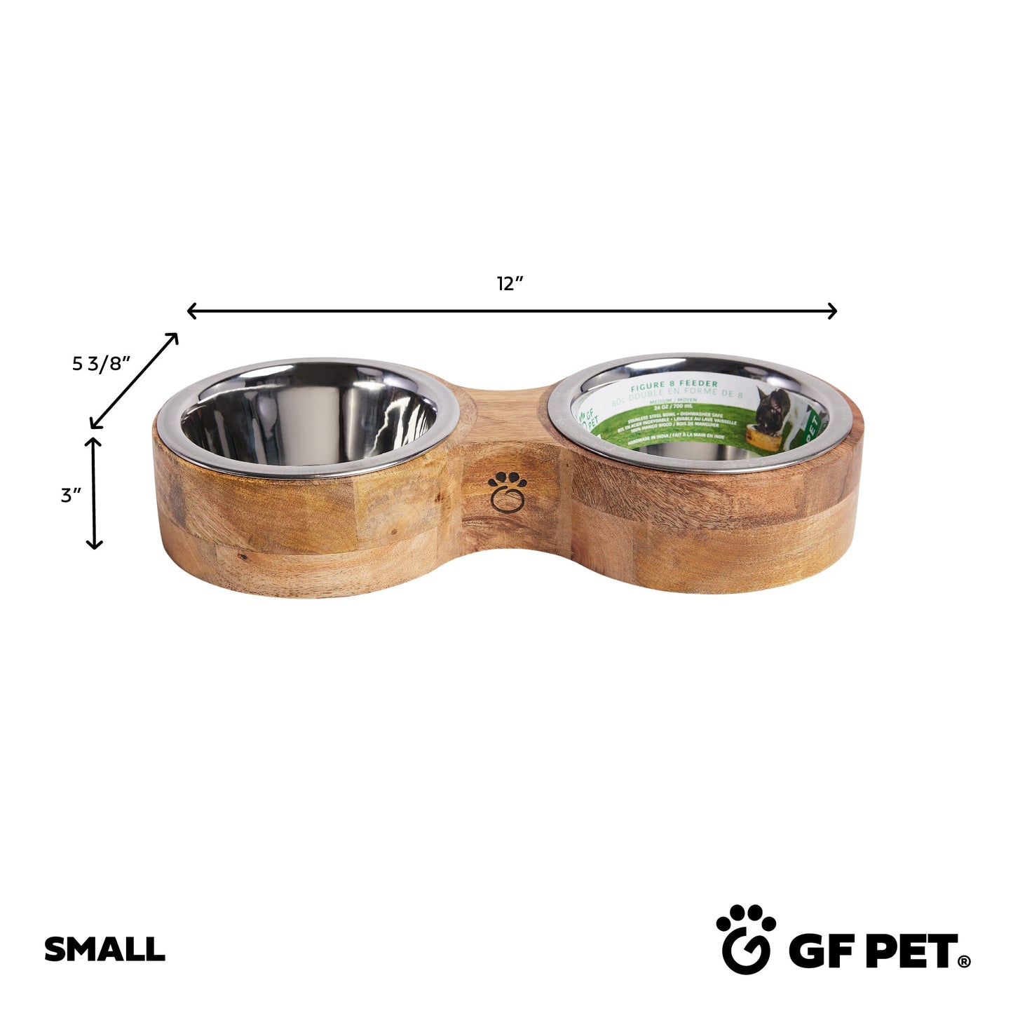 Unique Sustainable Mango Wood Pet Feeder with Dishwasher Safe Bowls