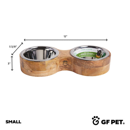 Unique Sustainable Mango Wood Pet Feeder with Dishwasher Safe Bowls