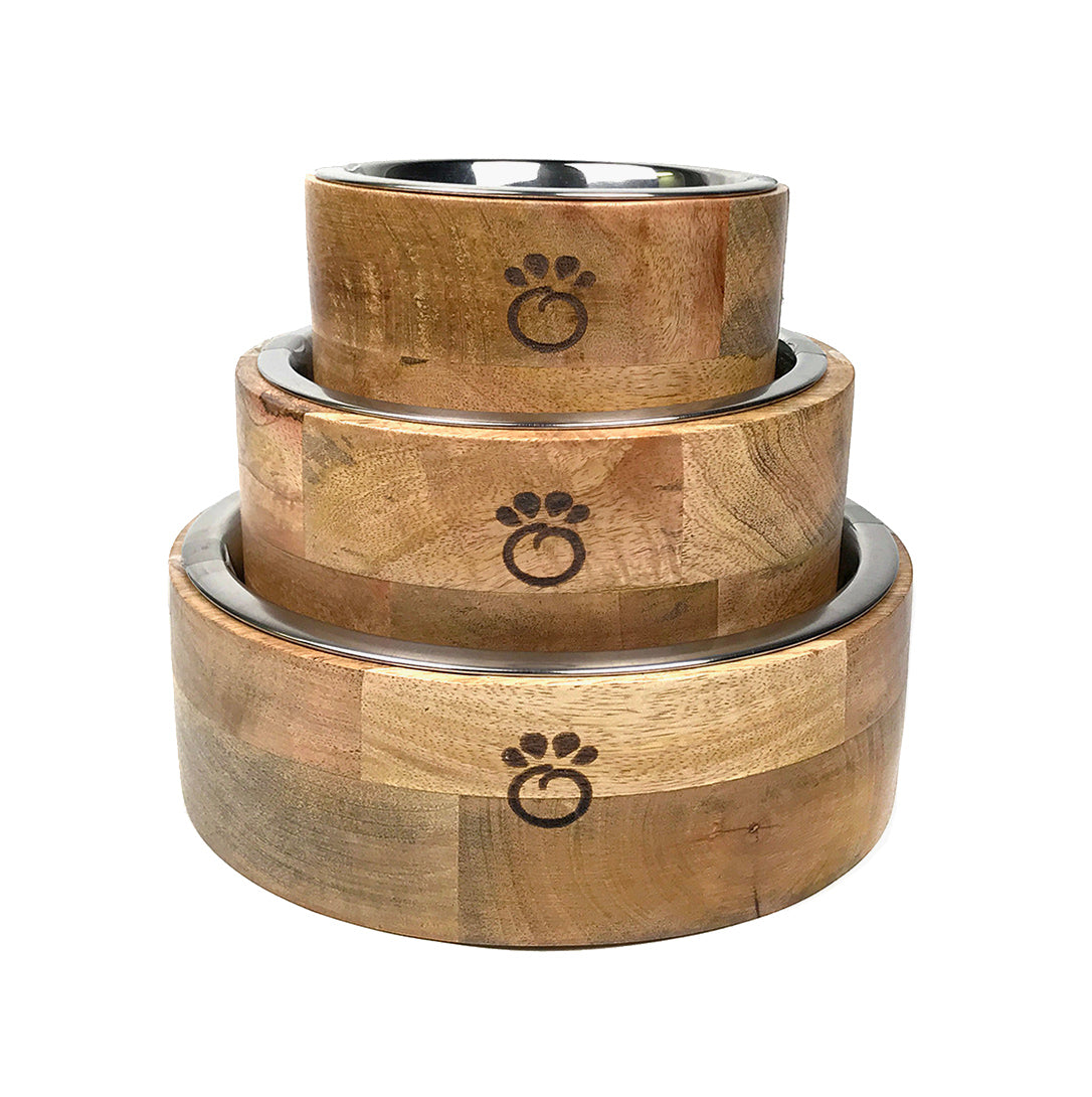 Unique Reclaimed Wood Elevated Pet Bowls (Set of 2)