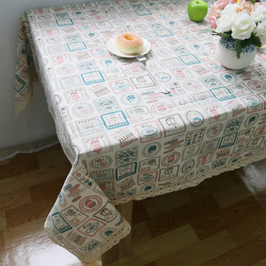 Vintage Print Table Cloth Cotton Linen