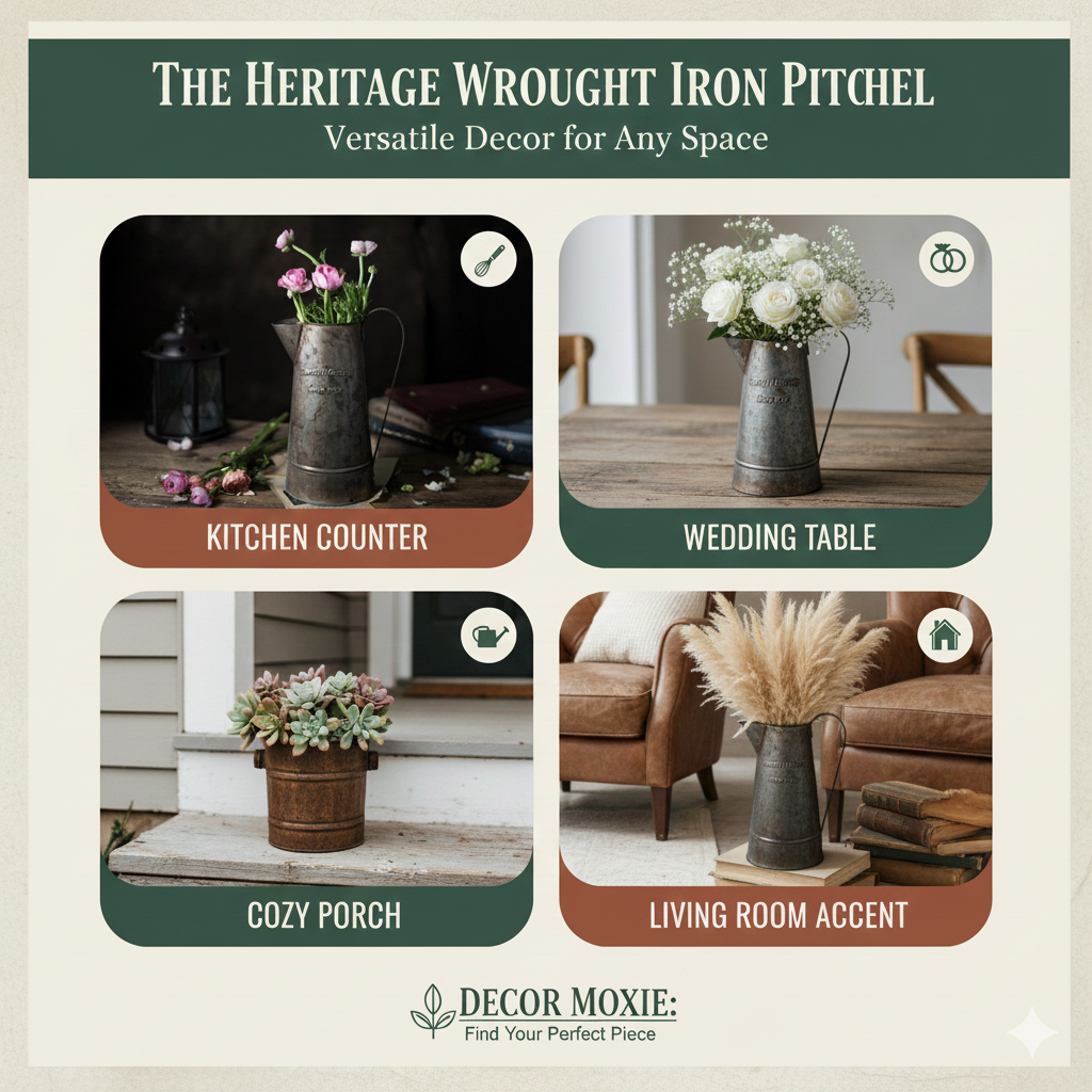 Old English Print Antique Metal Flower Vase