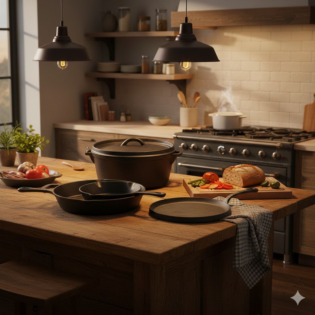 5-Piece Cast Iron Cookware Set with Dutch Oven Griddle and 2 Skillets