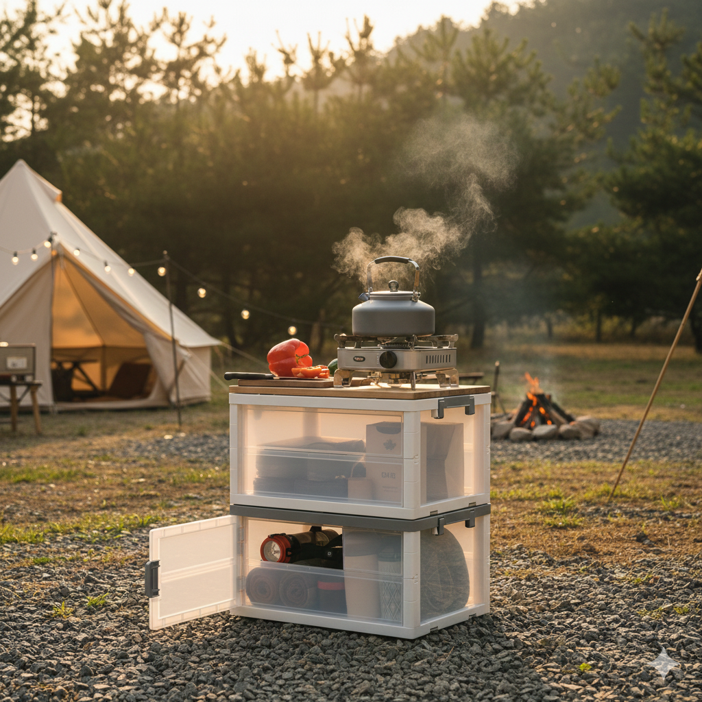 30L Folding Car Storage Box with Side-Door Access - Stackable Camping Table
