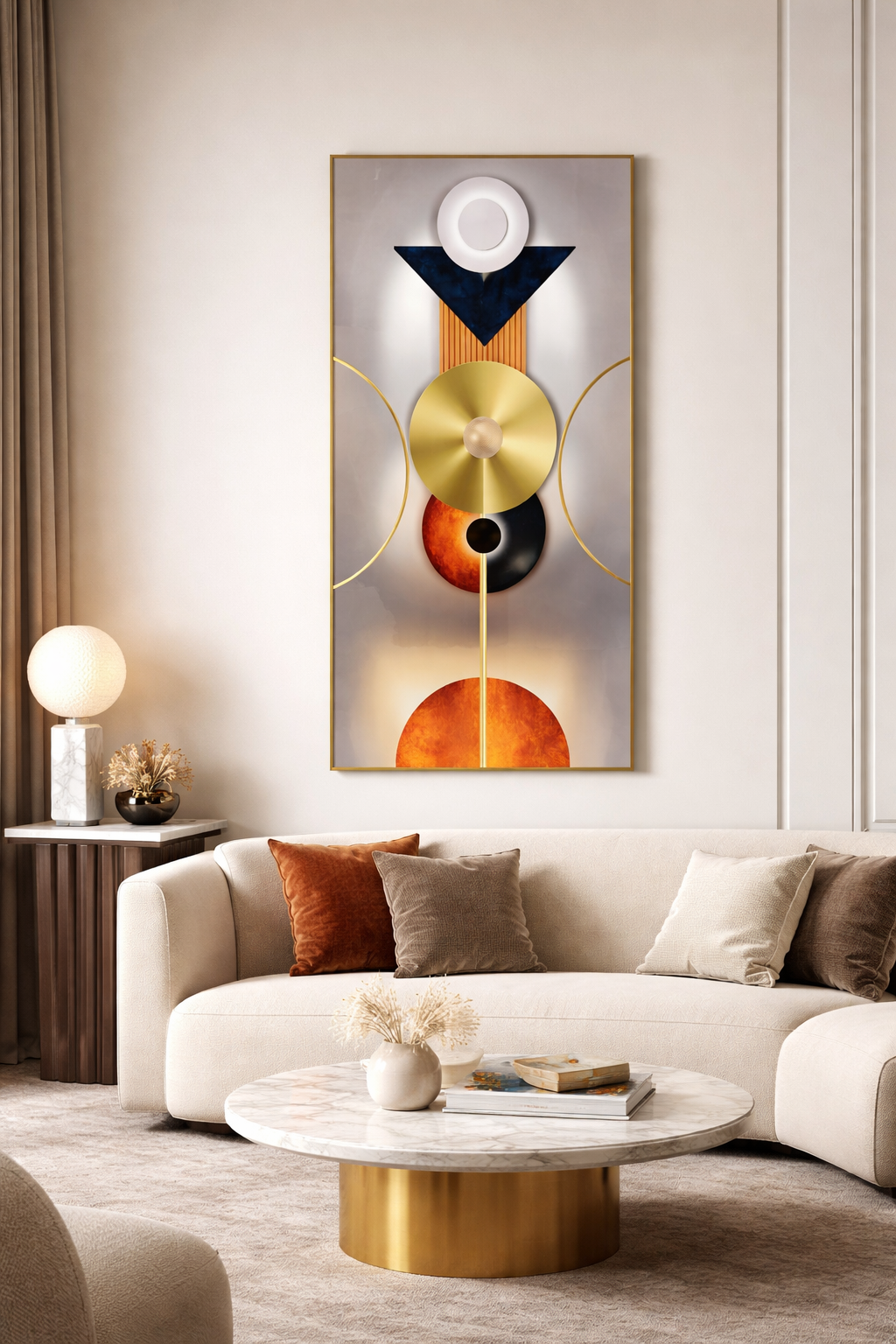 Contemporary Glam Geometric Wall Art – Oversized Vertical Design