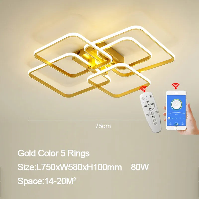 Modern Gold LED Ceiling Lamp with Remote and App Control