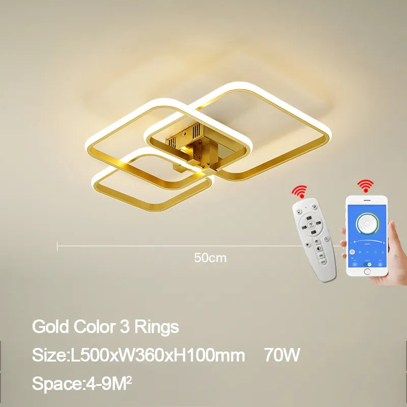 Modern Gold LED Ceiling Lamp with Remote and App Control