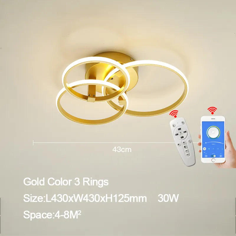 Modern Gold LED Ceiling Lamp with Remote and App Control