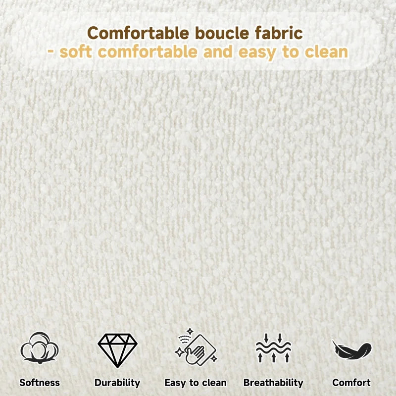 Cream Bouclé Upholstered Platform Bed with Curved Headboard
