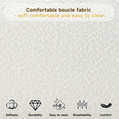 Cream Bouclé Upholstered Platform Bed with Curved Headboard