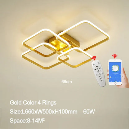 Modern Gold LED Ceiling Lamp with Remote and App Control