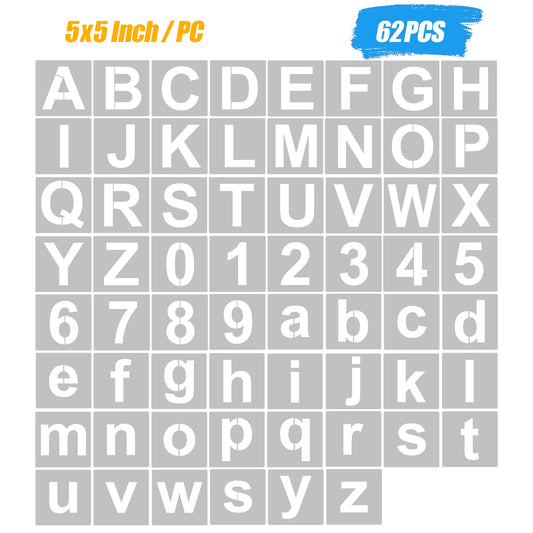 62-Piece Letter & Number Stencils – Reusable Alphabet Templates for DIY Painting