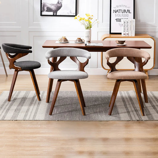 Nordic Solid Wood Dining Chair with 360° Swivel and Fabric Cushion