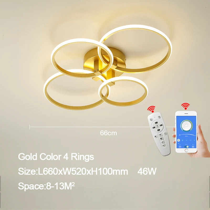 Modern Gold LED Ceiling Lamp with Remote and App Control