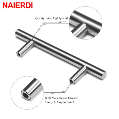 Brushed Stainless Steel T-Bar Cabinet Pulls – 2" to 24"