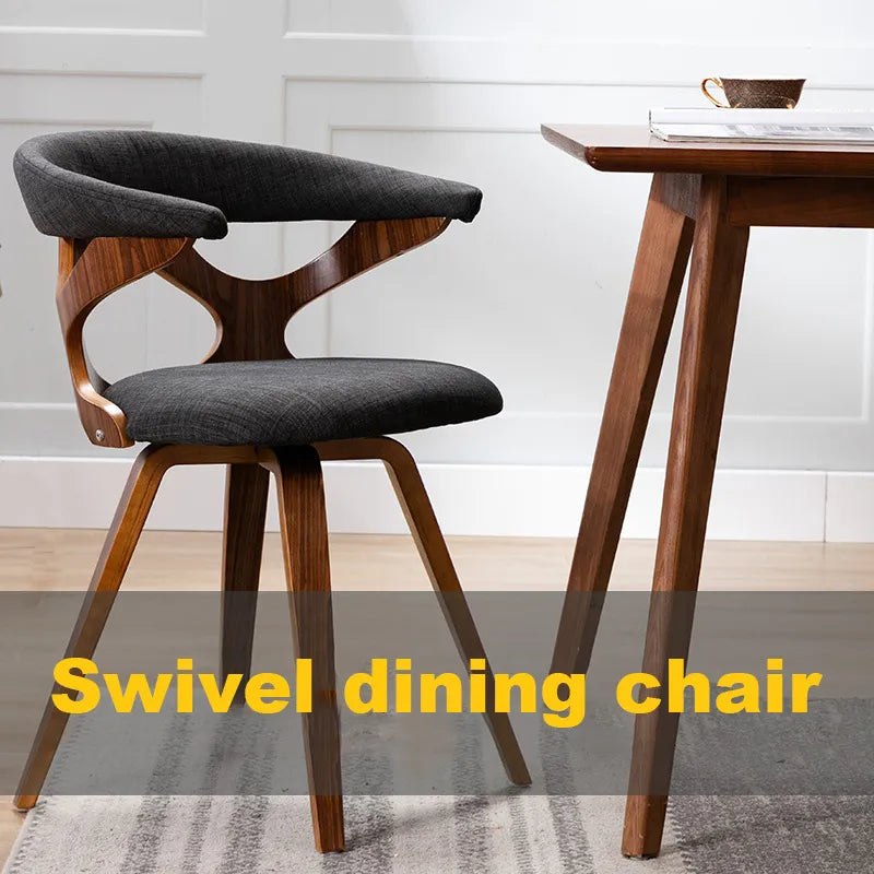 Nordic Solid Wood Dining Chair with 360° Swivel and Fabric Cushion