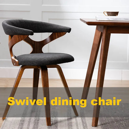 Nordic Solid Wood Dining Chair with 360° Swivel and Fabric Cushion