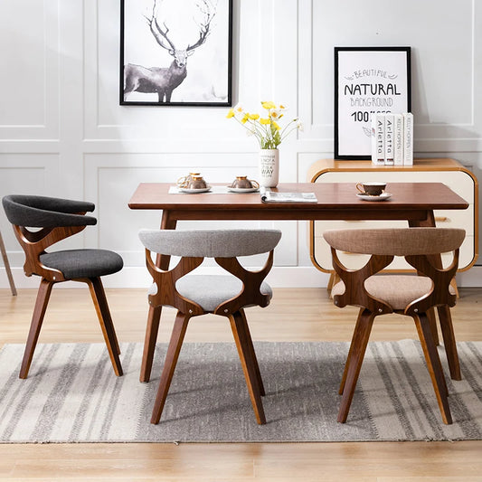 Nordic Solid Wood Dining Chair with 360° Swivel and Fabric Cushion