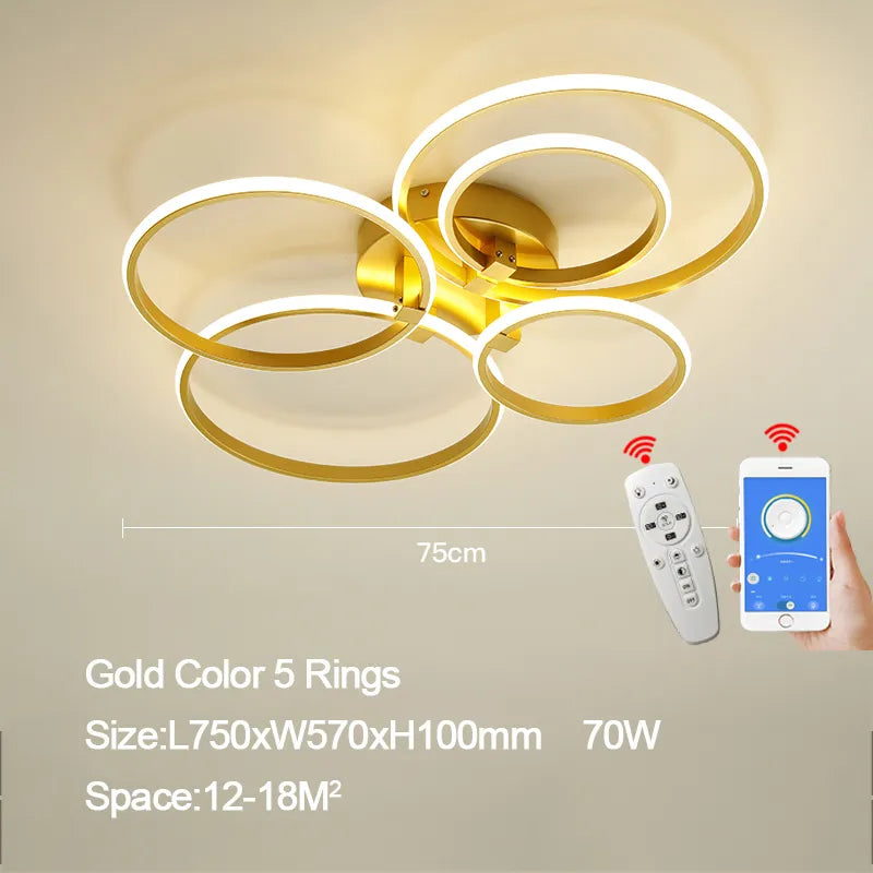 Modern Gold LED Ceiling Lamp with Remote and App Control