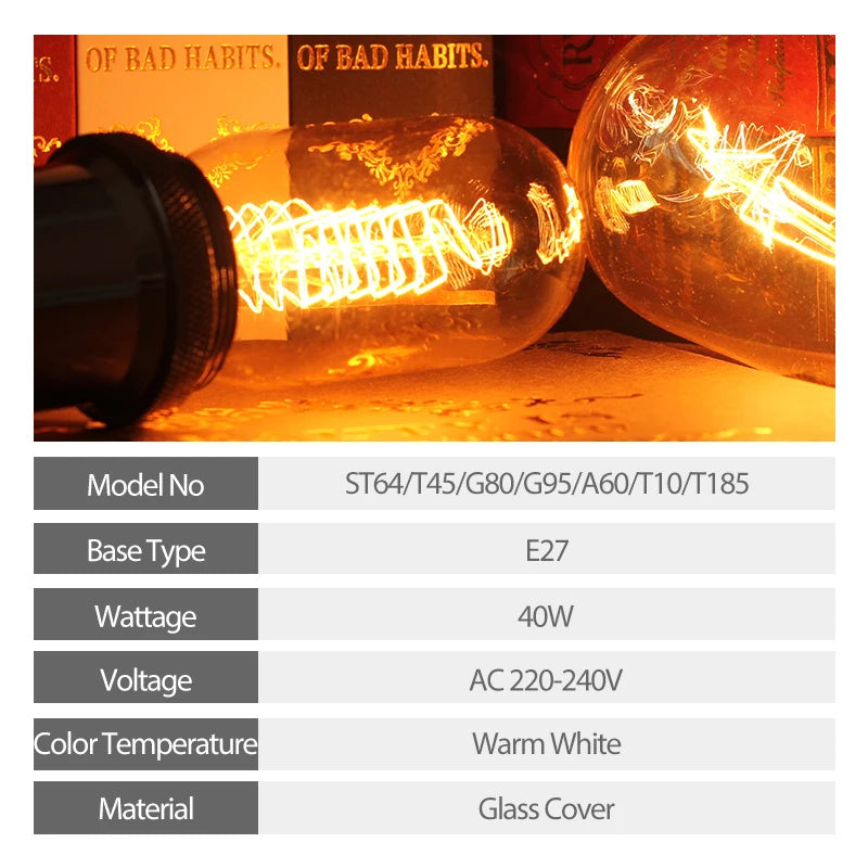 Classic E27 LED Globe Bulb - Vintage Style Warm White Bulb - 10,000-Hour Life Edison Bulb