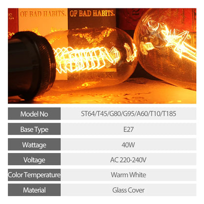 Classic E27 LED Globe Bulb - Vintage Style Warm White Bulb - 10,000-Hour Life Edison Bulb