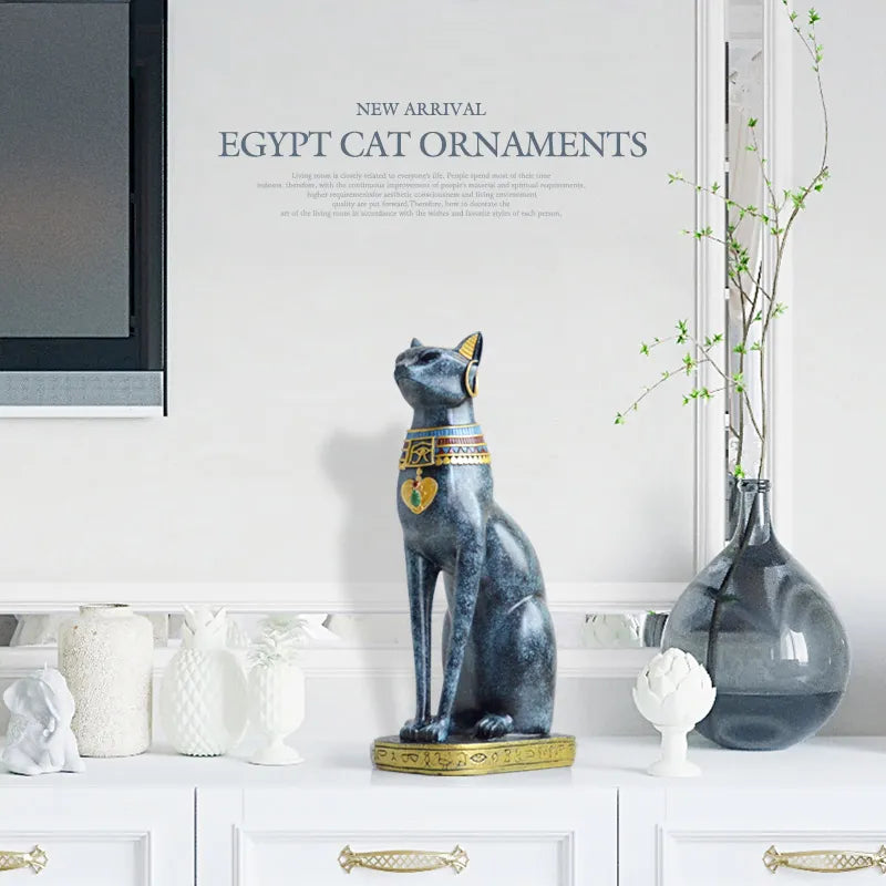 Hand-Painted Pharaoh Cat Statue for Living Room Ornaments