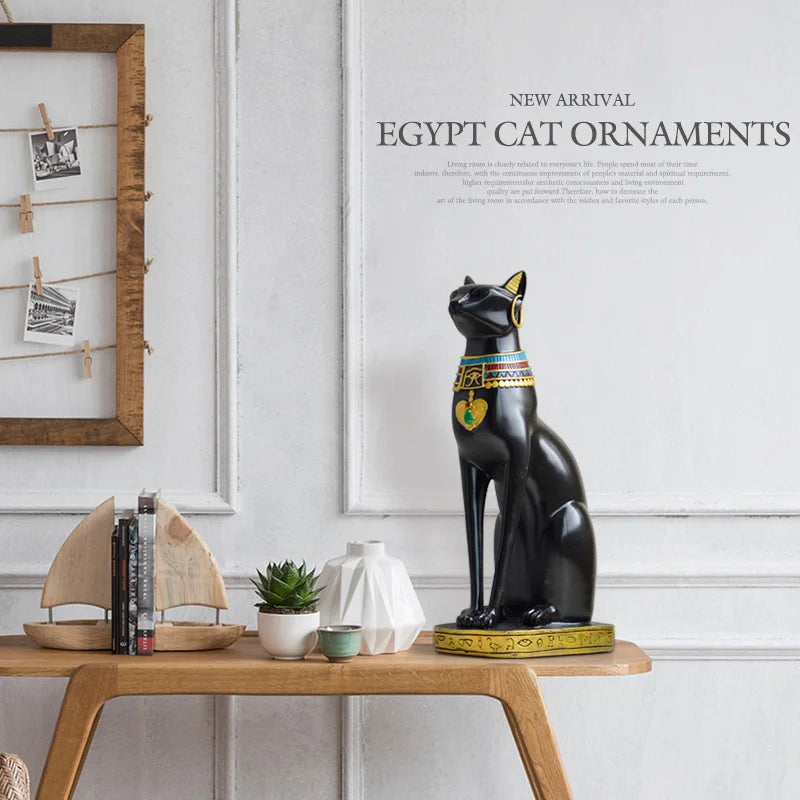 Hand-Painted Pharaoh Cat Statue for Living Room Ornaments